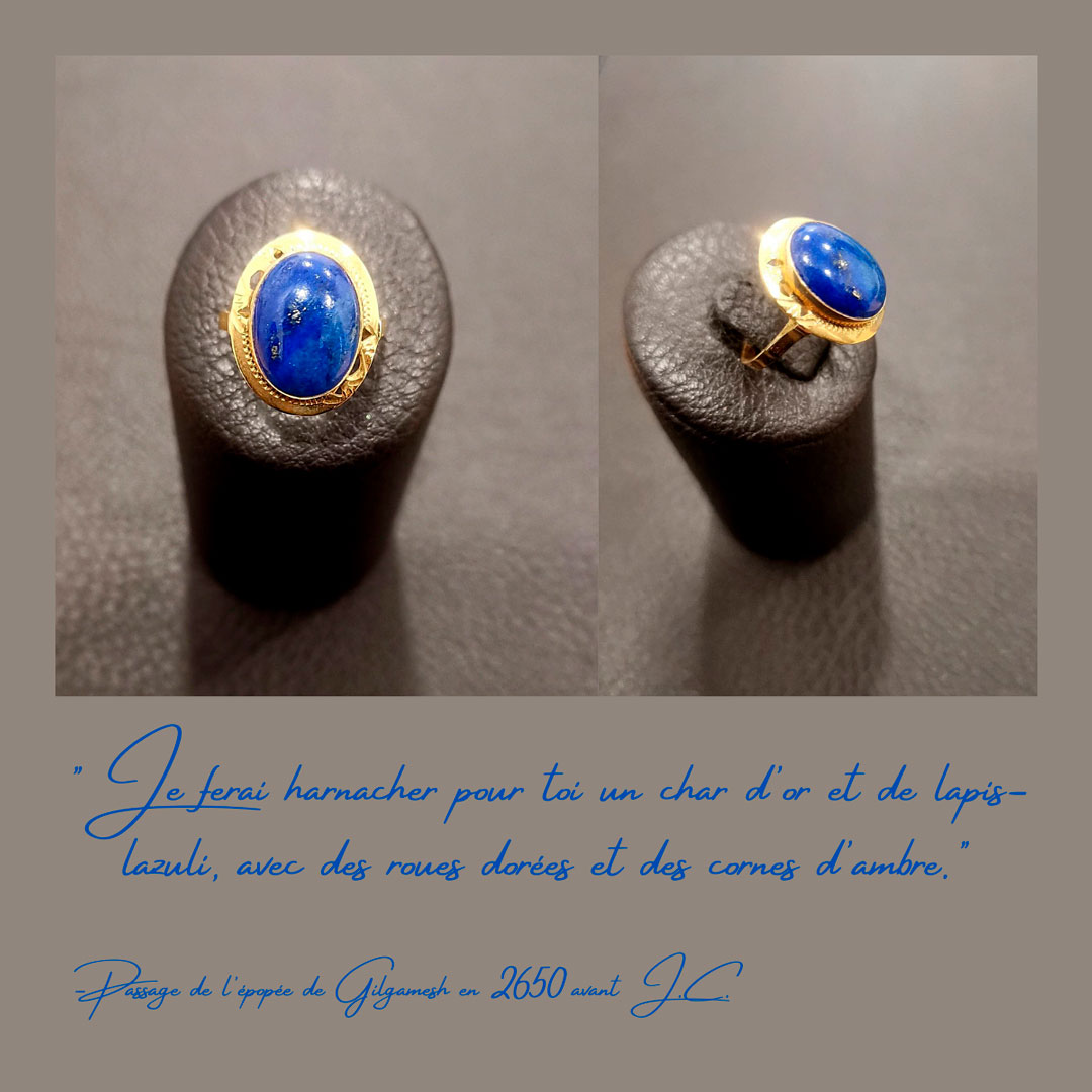 Bague en or jaune 750 ‰ présentant un lapis lazuli de 6,50 ct en taille cabochon - Poids brut : 5,90 gr